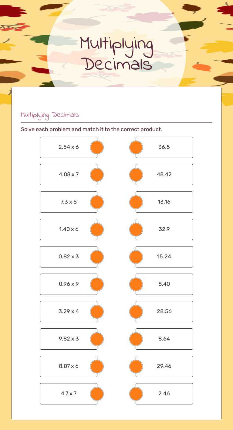 Multiplying Decimals worksheet preview image
