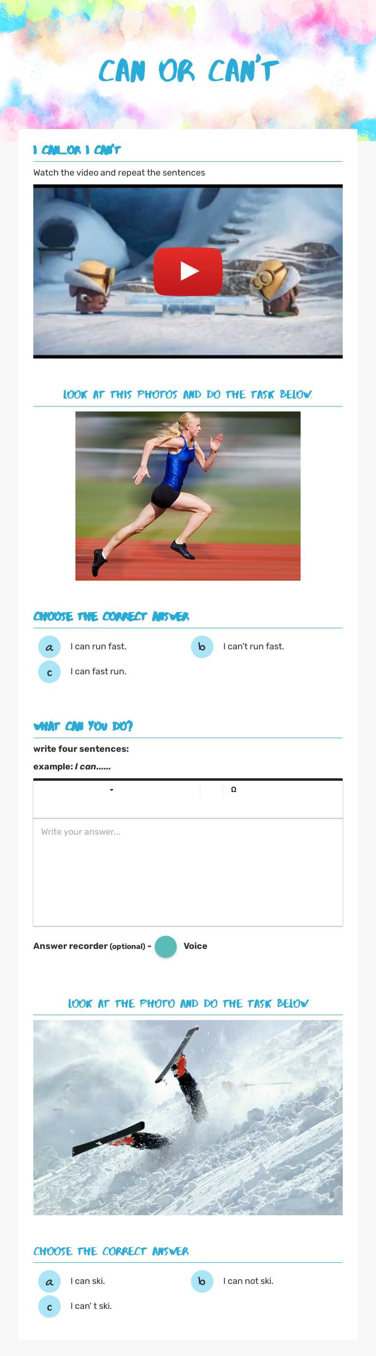can or can't Grade 4 worksheet preview