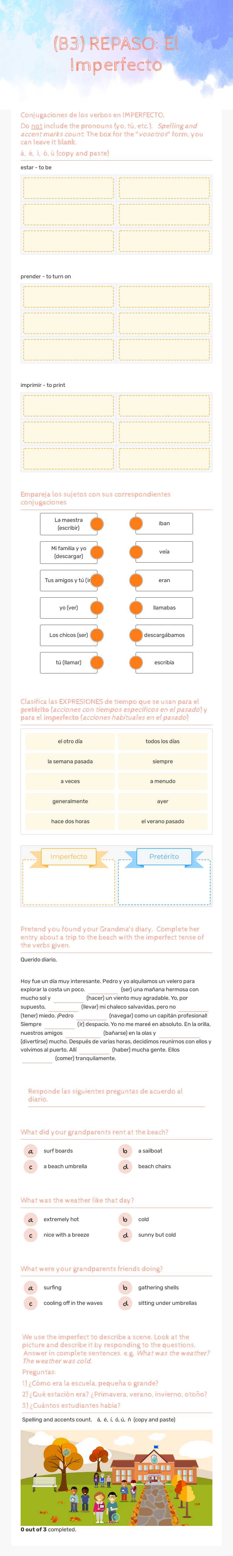 (B3) REPASO: El Imperfecto worksheet preview image