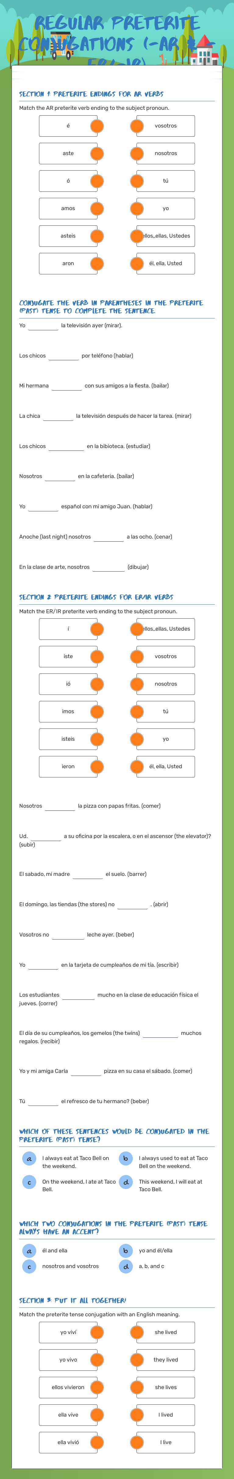 REGULAR PRETERITE CONJUGATIONS (-ar & -er/-ir) worksheet preview image