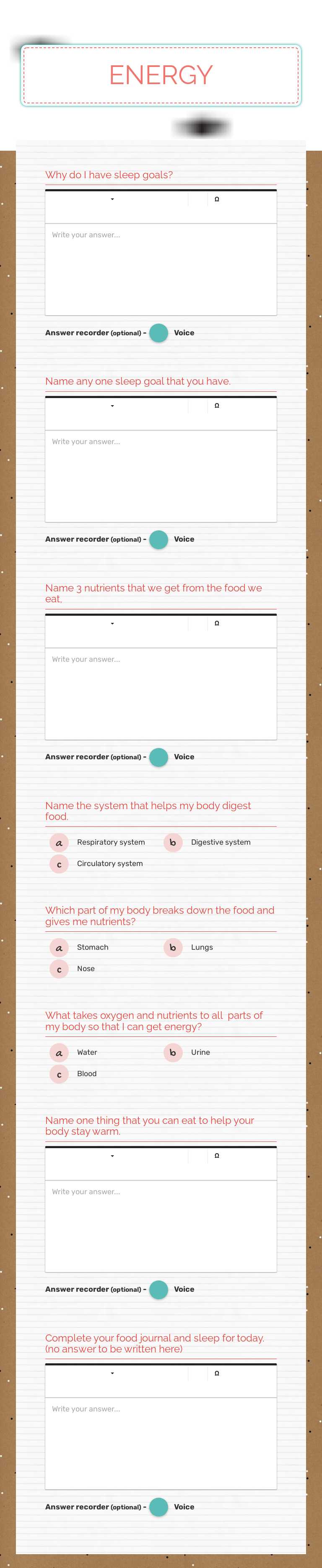 ENERGY worksheet preview image