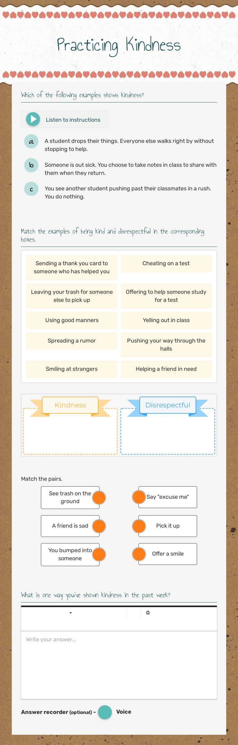 Practicing Kindness worksheet preview image