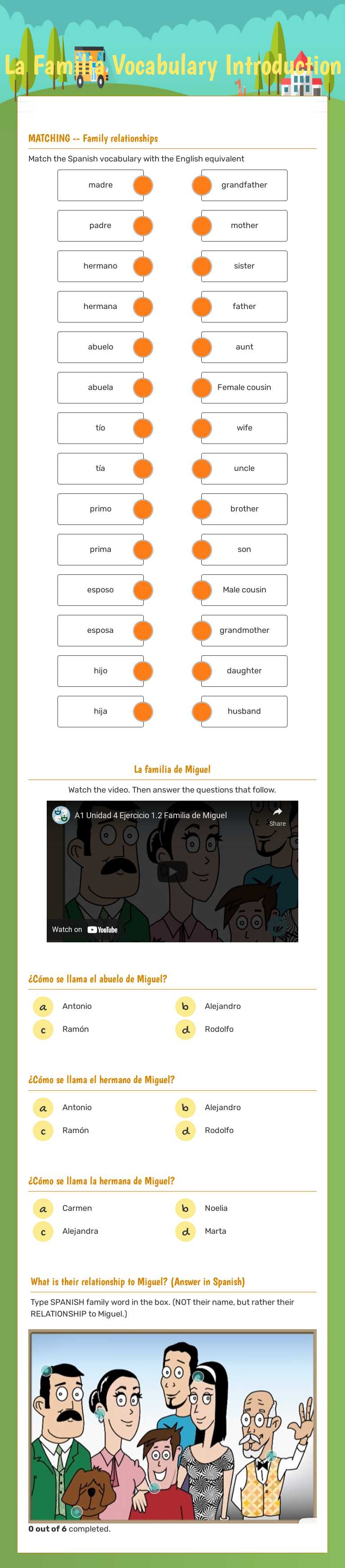 La Familia 
Vocabulary Introduction Grade 6 worksheet preview