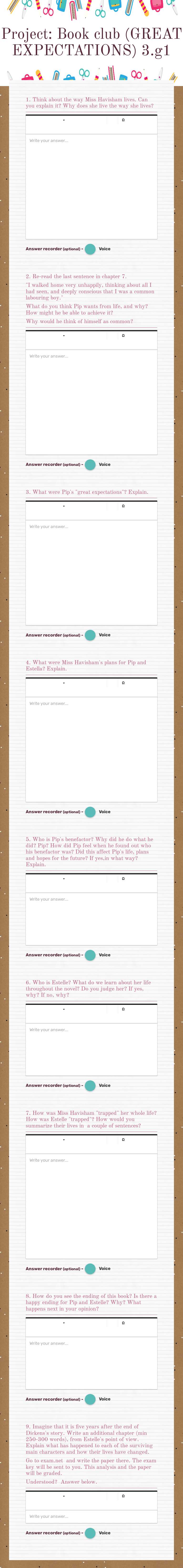 Project: Book club (GREAT EXPECTATIONS) 3.g1 worksheet preview image