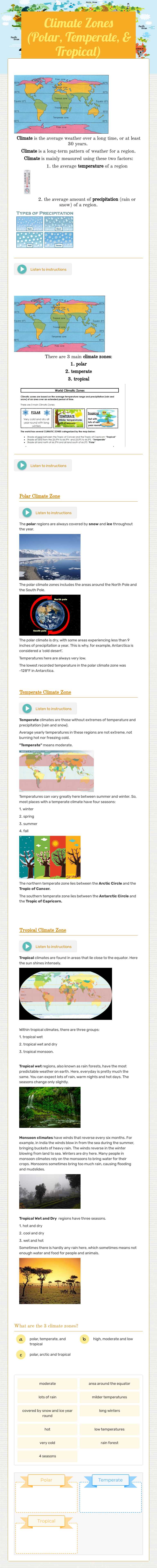 Climate Zones (Polar, Temperate, & Tropical) worksheet preview image