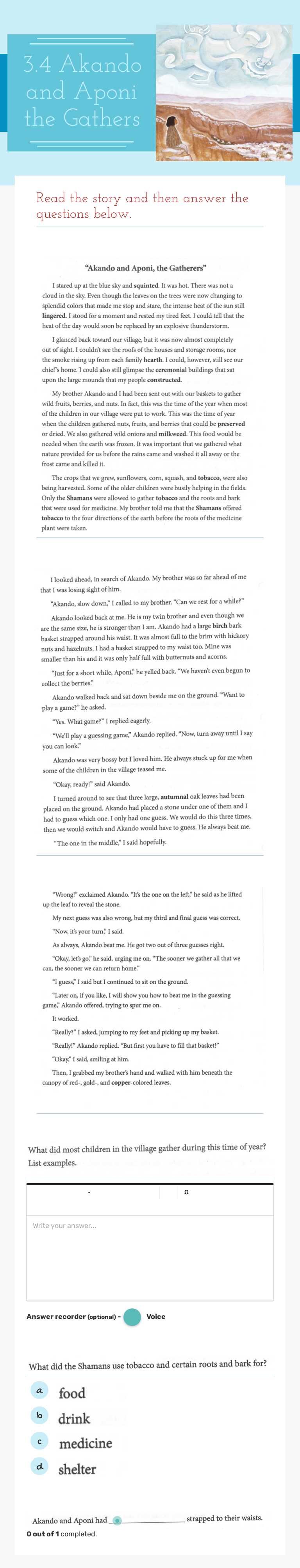 3.4 Akando and Aponi the Gathers worksheet preview image