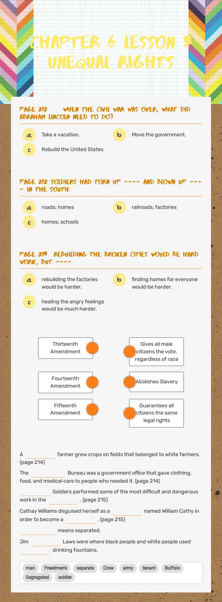 Chapter 6 Lesson 3 Unequal Rights Grade 3 worksheet preview