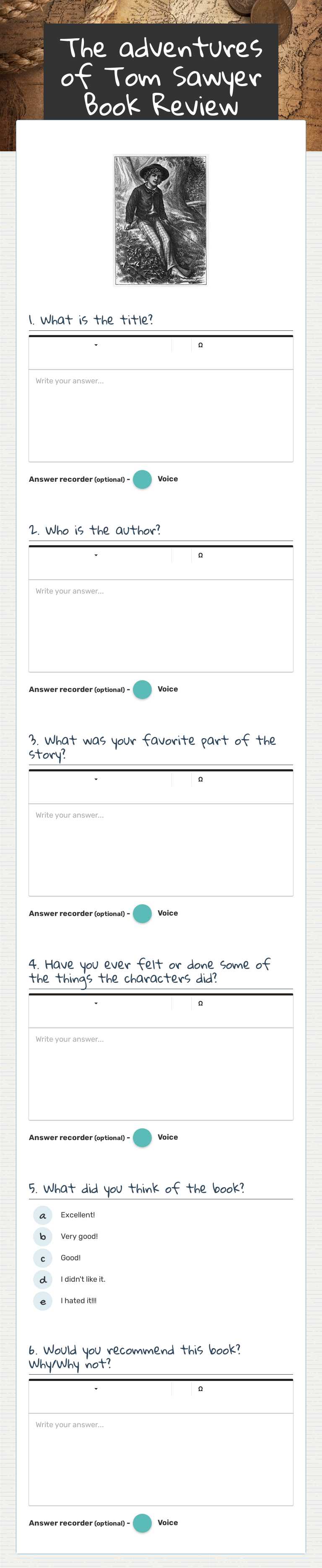 The adventures of Tom Sawyer Book Review worksheet preview image