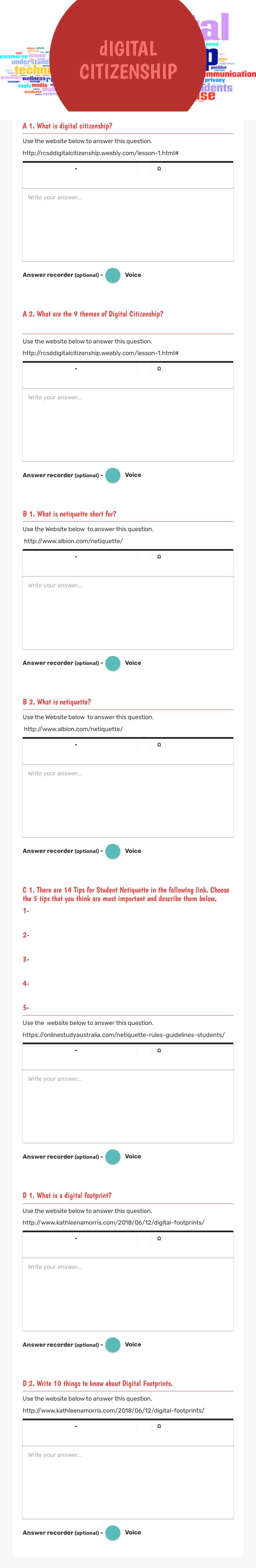 dIGITAL CITIZENSHIP worksheet preview image