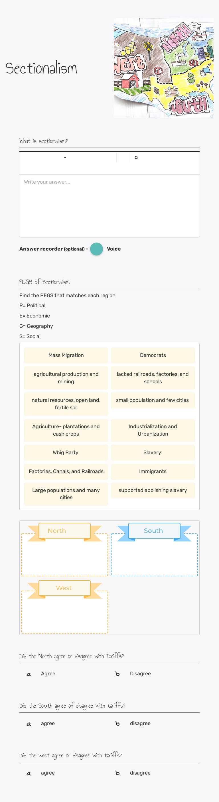 Sectionalism worksheet preview image