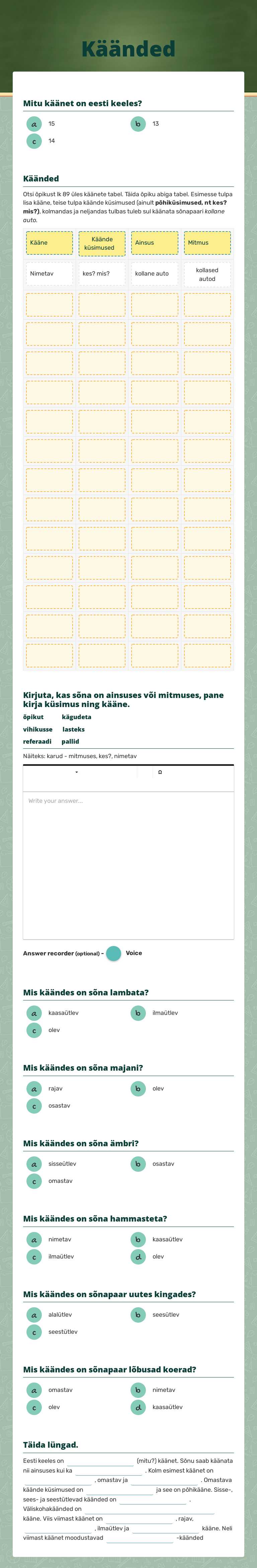 Käänded worksheet preview image