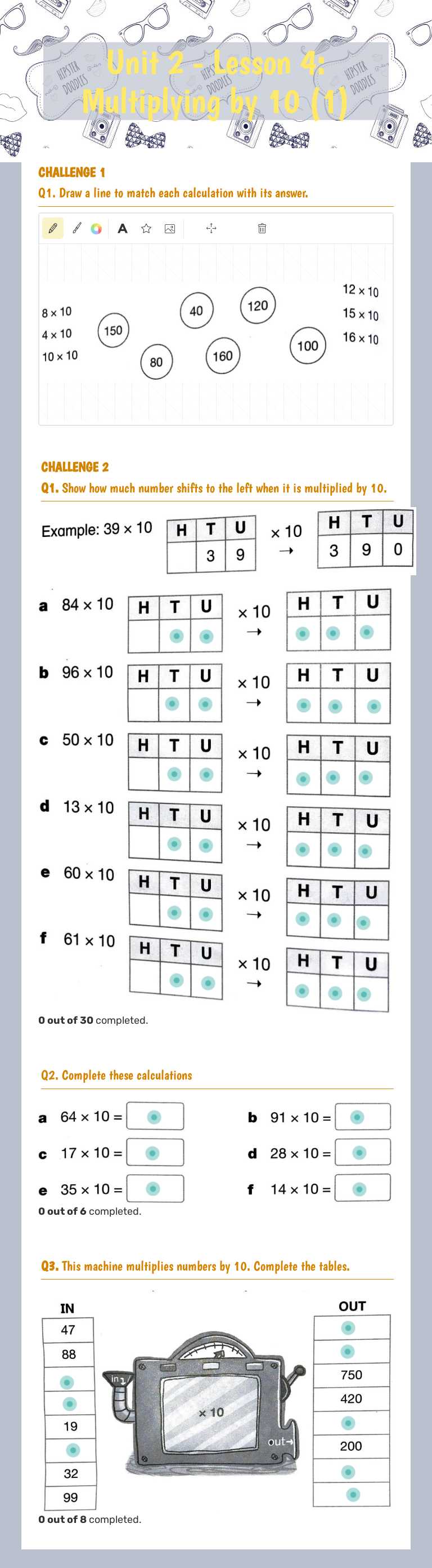 Unit 2 - Lesson 4: Multiplying by 10 (1) worksheet preview image