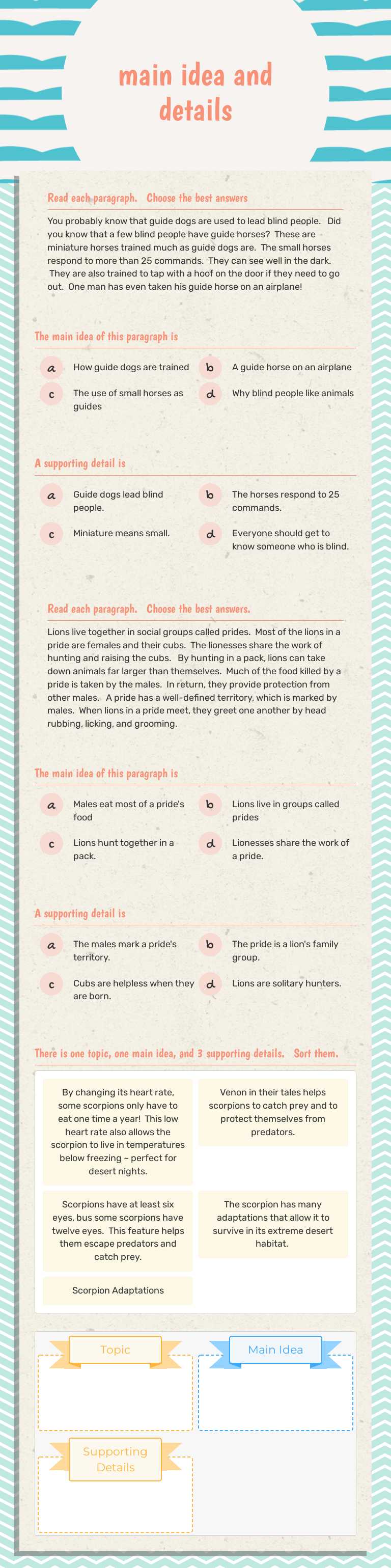 main idea and details Grade 5 worksheet preview