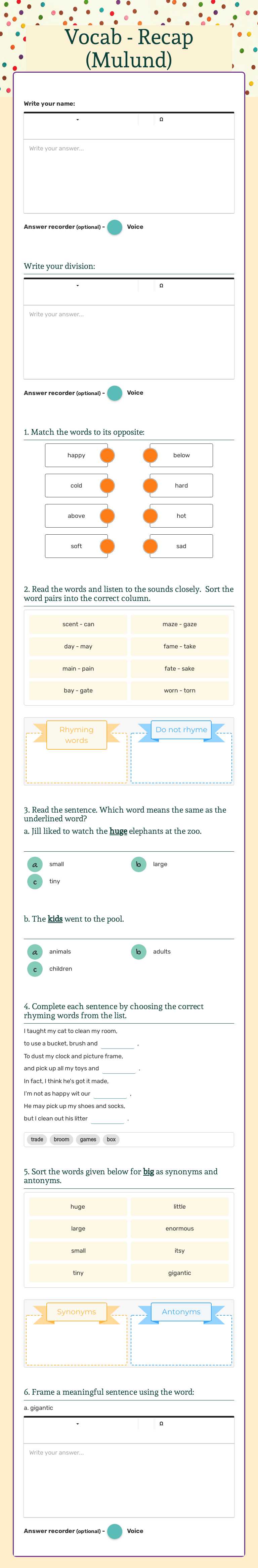 Vocab - Recap (Mulund) Grade 3 worksheet preview