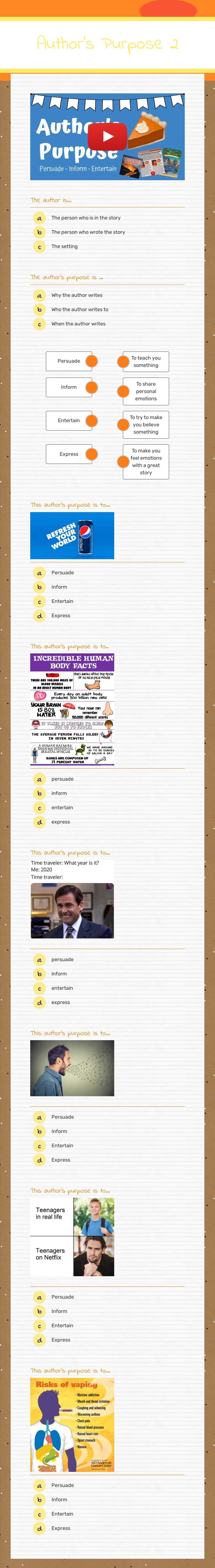 Author’s Purpose 2 worksheet preview image