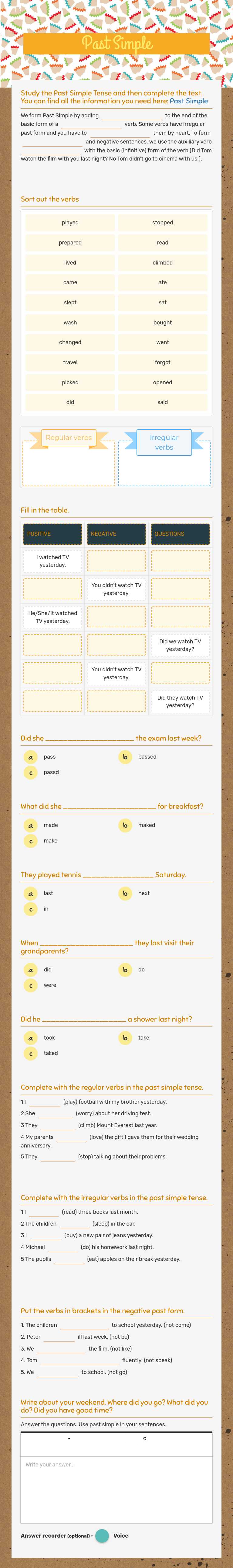 Past Simple worksheet preview image