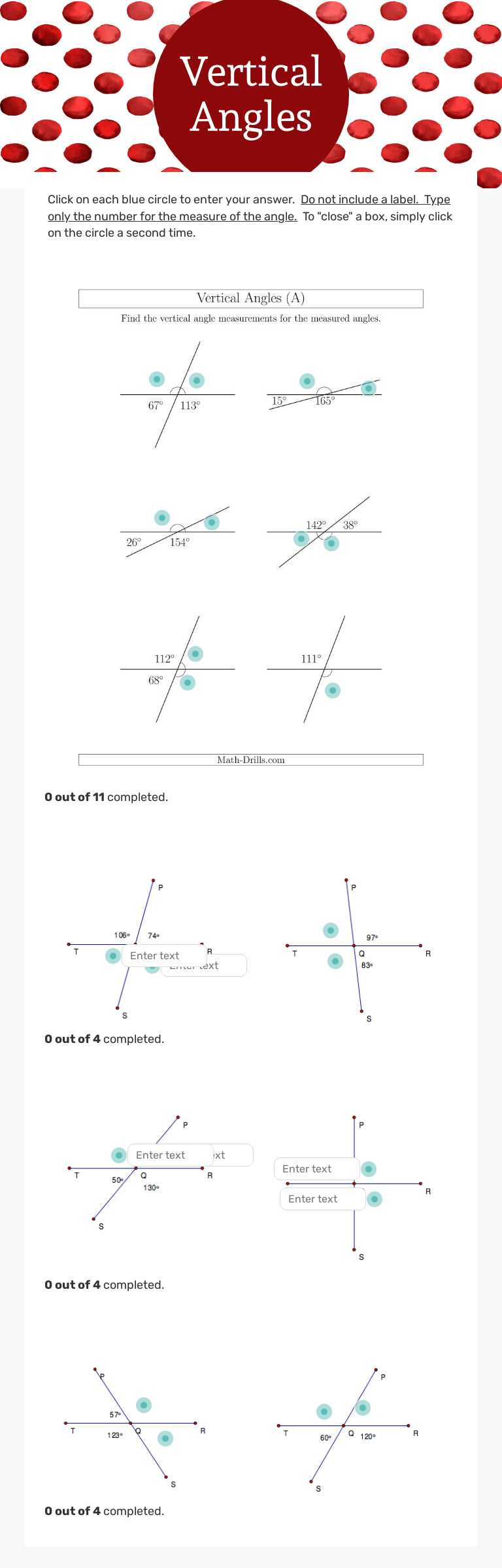 Vertical Angles worksheet preview image