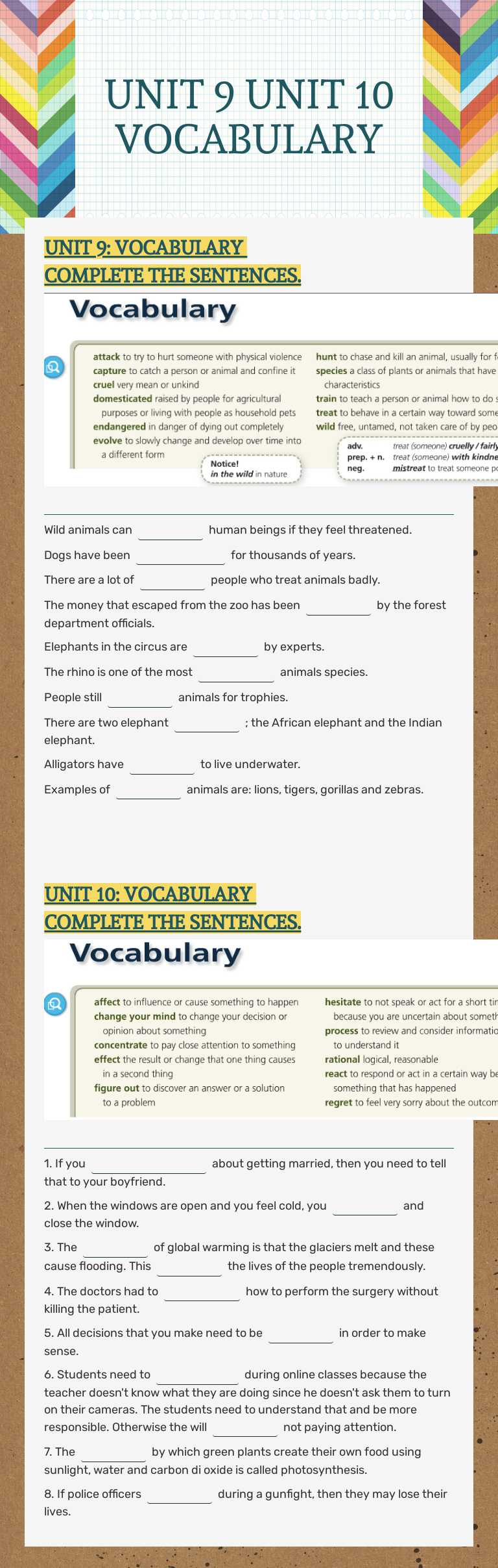 UNIT 9 UNIT 10 VOCABULARY Other worksheet preview