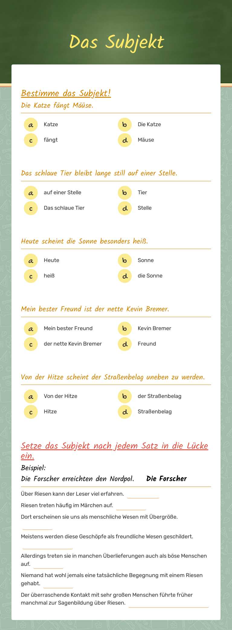 Das Subjekt Grade 6 worksheet preview