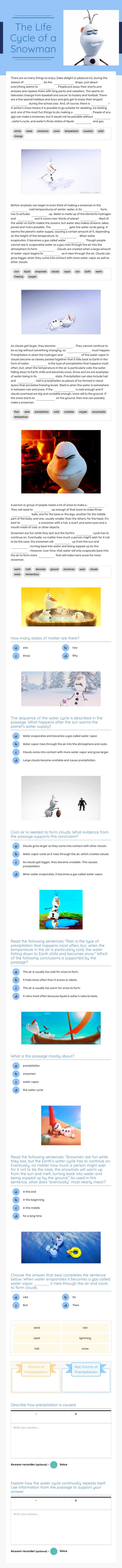 The Life Cycle of a Snowman worksheet preview