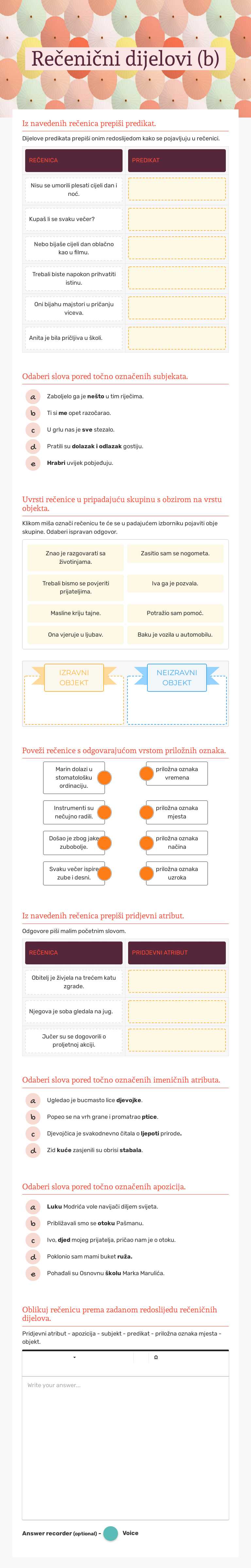 Rečenični dijelovi (b) worksheet preview image