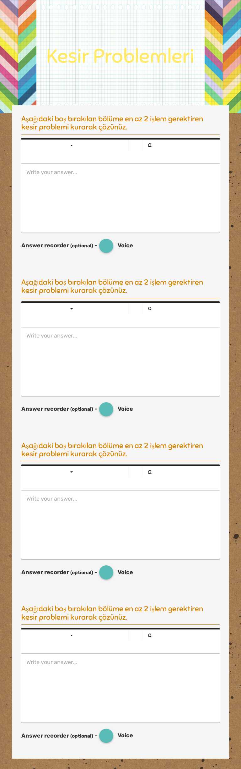 Kesir Problemleri Grade 3 worksheet preview