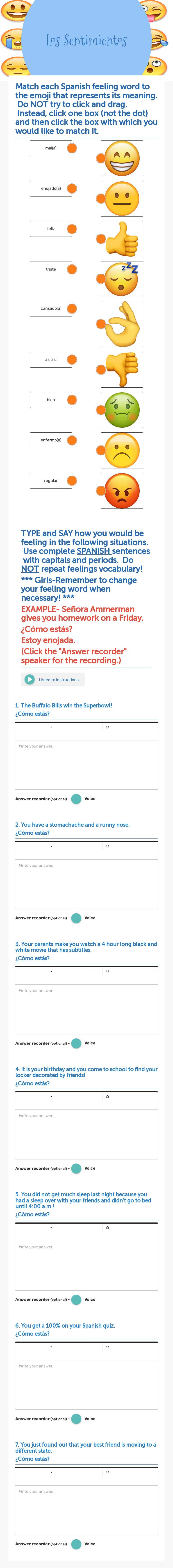 Los 
Sentimientos worksheet preview image