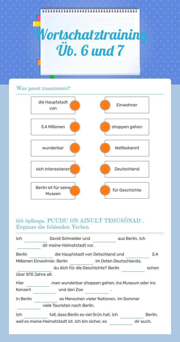 Wortschatztraining Üb. 6 und 7 worksheet preview image