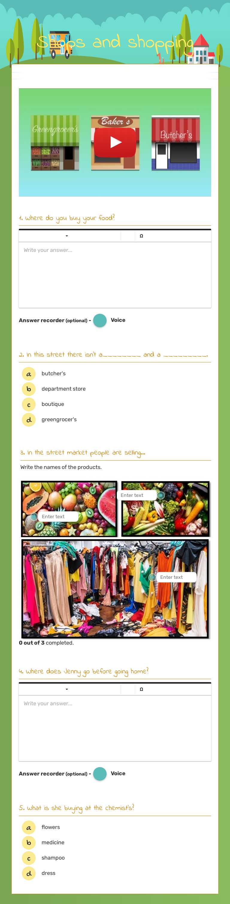 Shops and shopping worksheet preview image