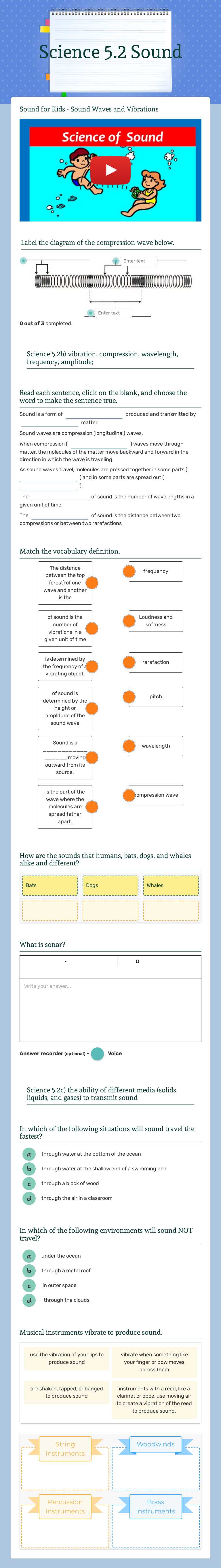 Science 5.2   Sound worksheet preview image
