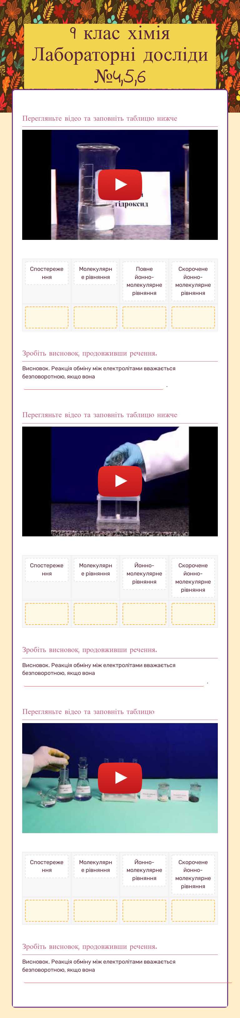 9 клас хімія Лабораторні досліди №4,5,6 worksheet preview image