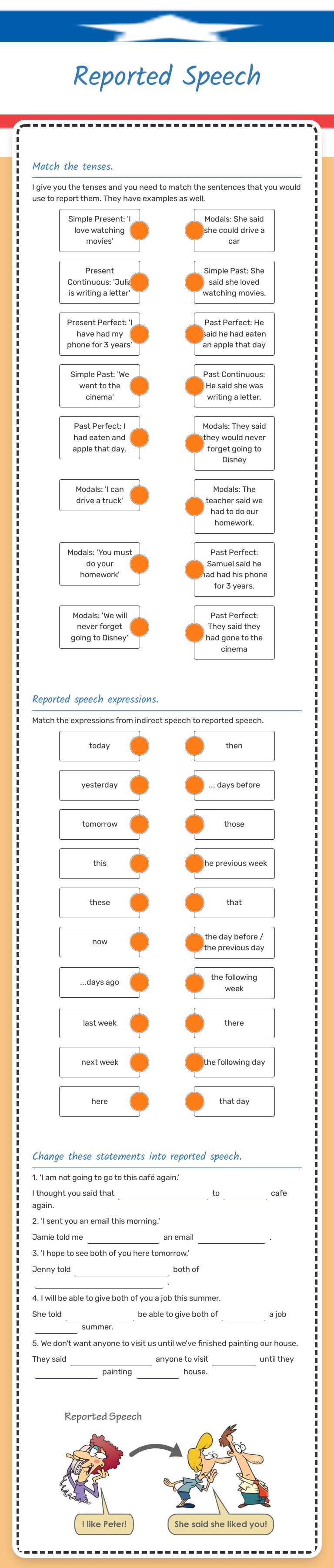 Reported Speech worksheet preview image