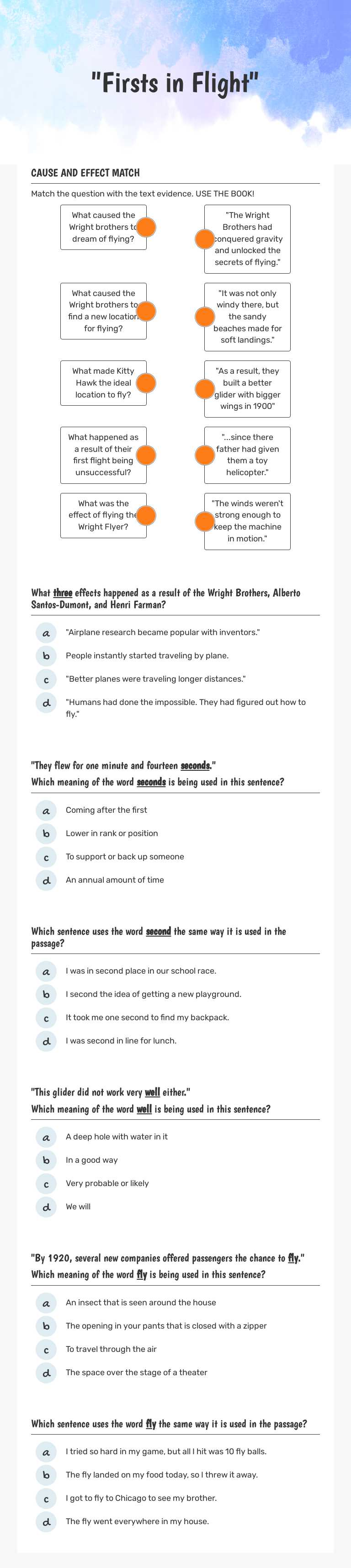"Firsts in Flight" worksheet preview image