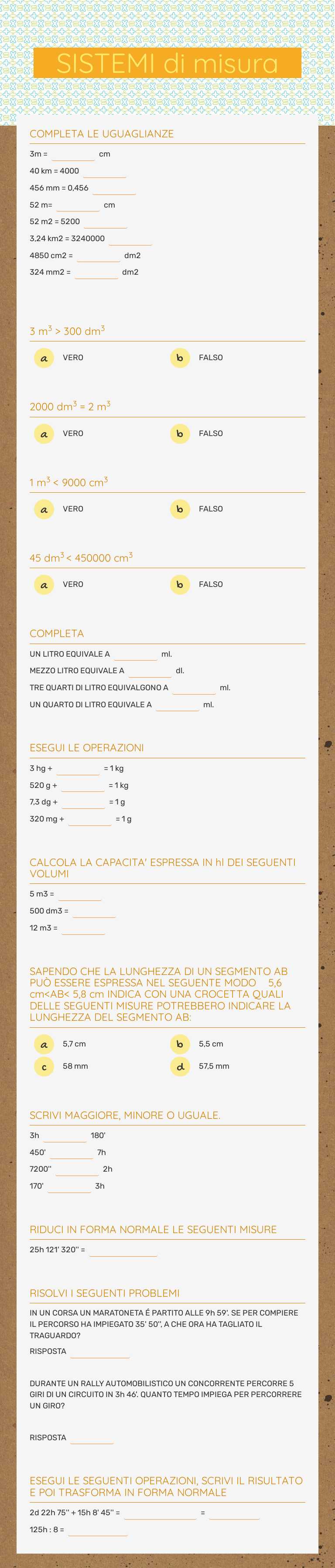 SISTEMI di misura Grade 6 worksheet preview