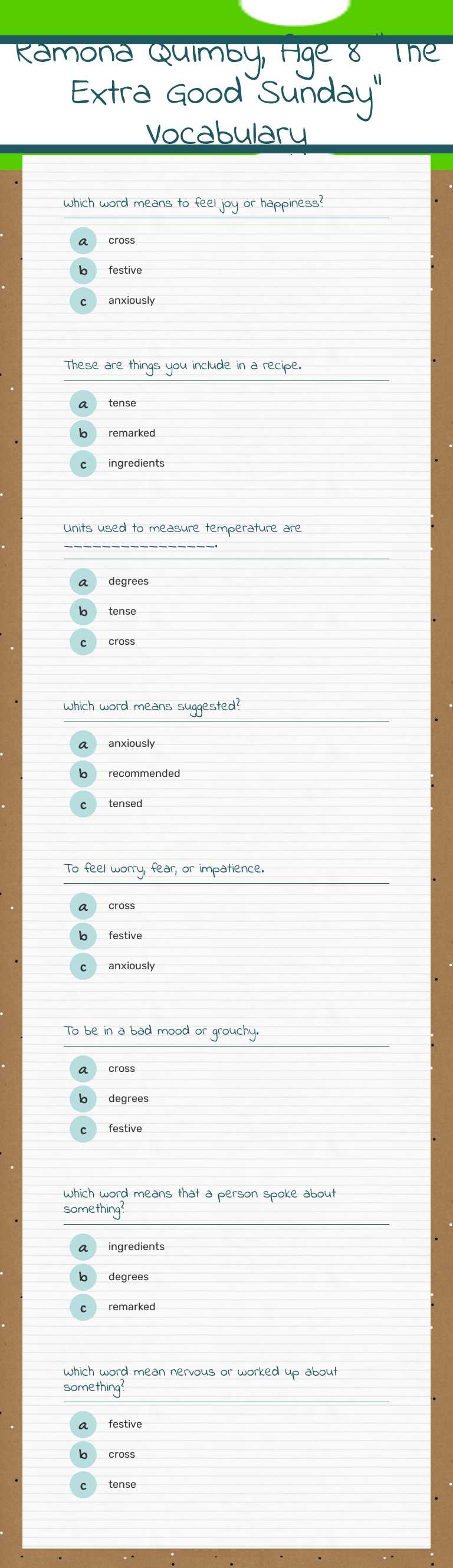 Ramona Quimby, Age 8
"The Extra Good Sunday" Vocabulary worksheet preview