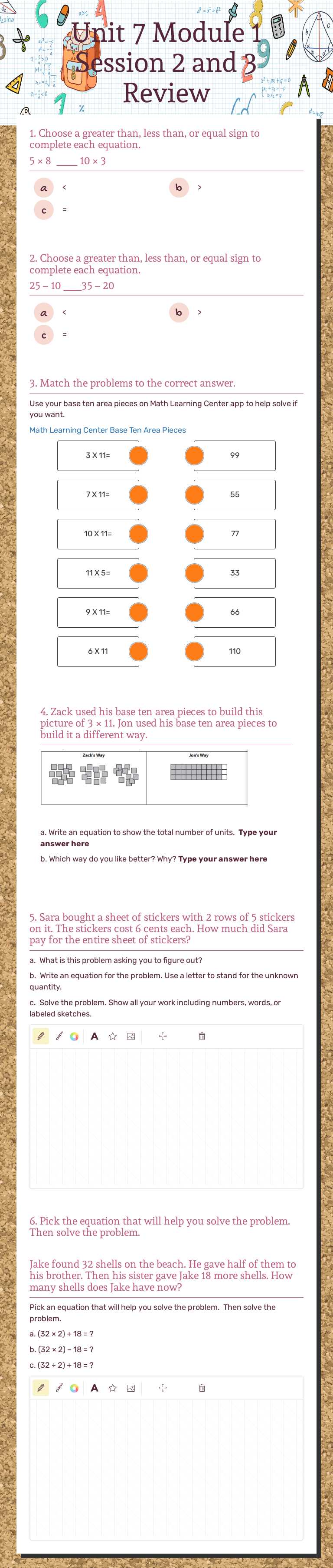 Unit 7 Module 1 Session 2 and 3 Review worksheet preview image