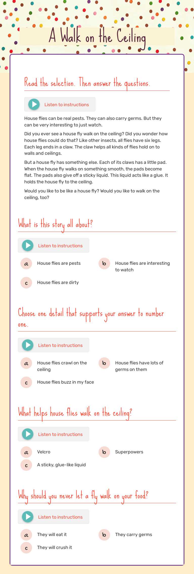 A Walk on the Ceiling worksheet preview image