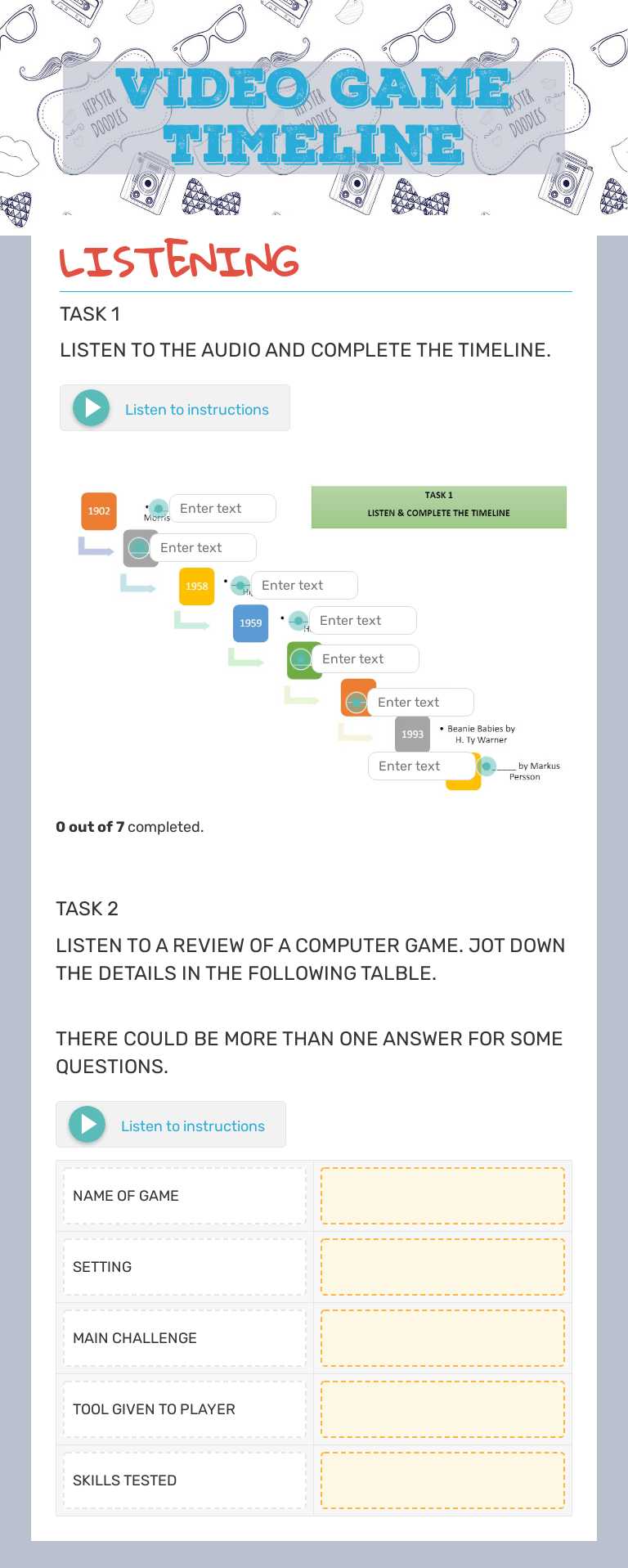 VIDEO GAME TIMELINE worksheet preview image