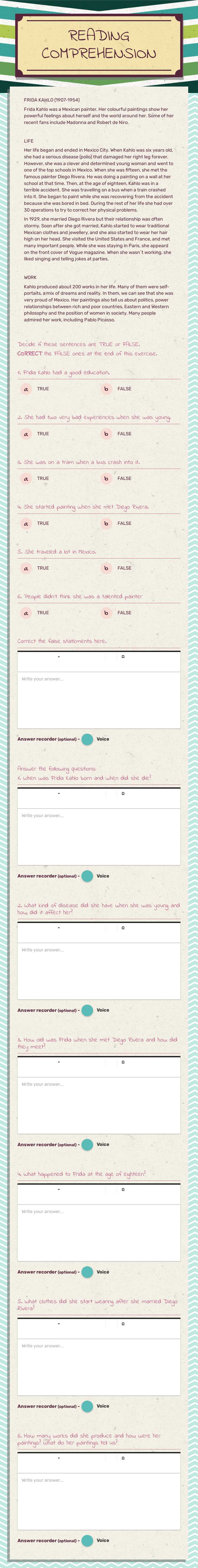 READING COMPREHENSION worksheet preview image