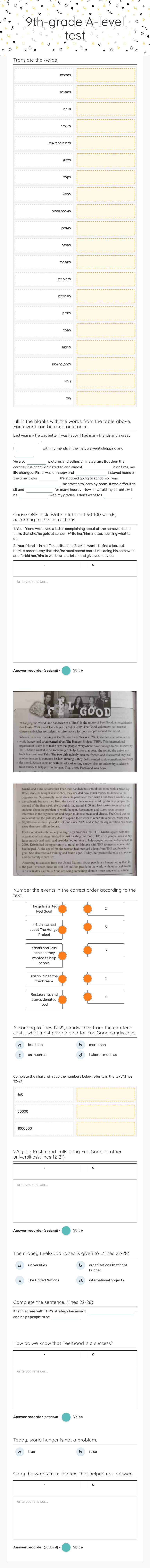9th-grade A-level test Grade 9 worksheet preview
