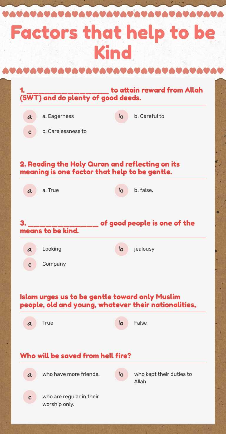 Factors that help to be Kind Grade 5 worksheet preview