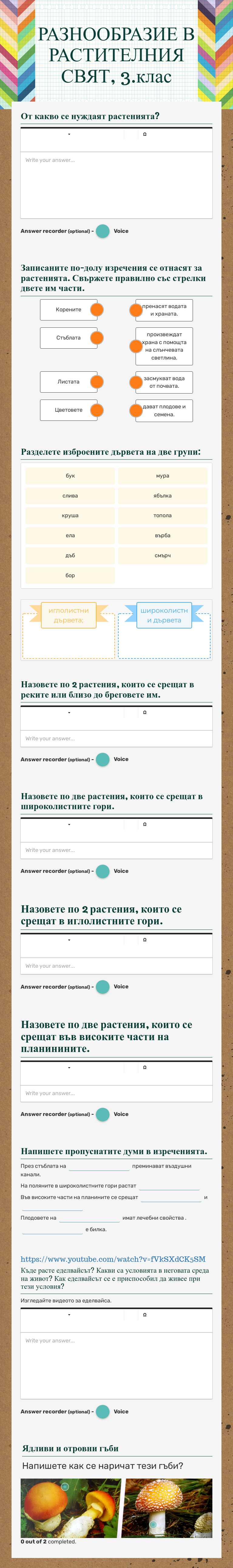 РАЗНООБРАЗИЕ В РАСТИТЕЛНИЯ СВЯТ, 3.клас worksheet preview image