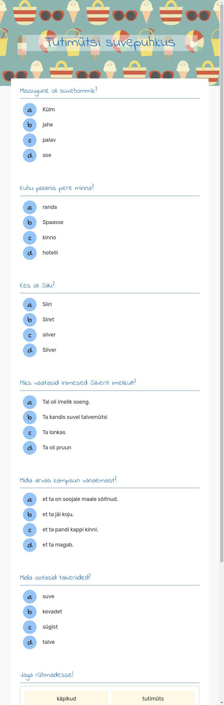 Tutimütsi suvepuhkus worksheet preview image