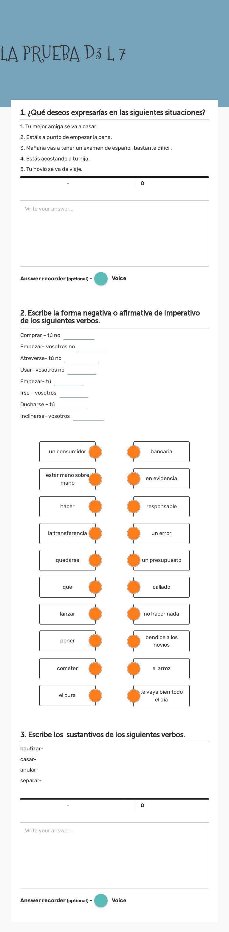 LA PRUEBA D3 L 7 worksheet preview image