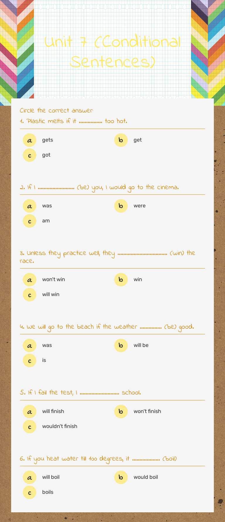 Unit 7 (Conditional Sentences) worksheet preview image