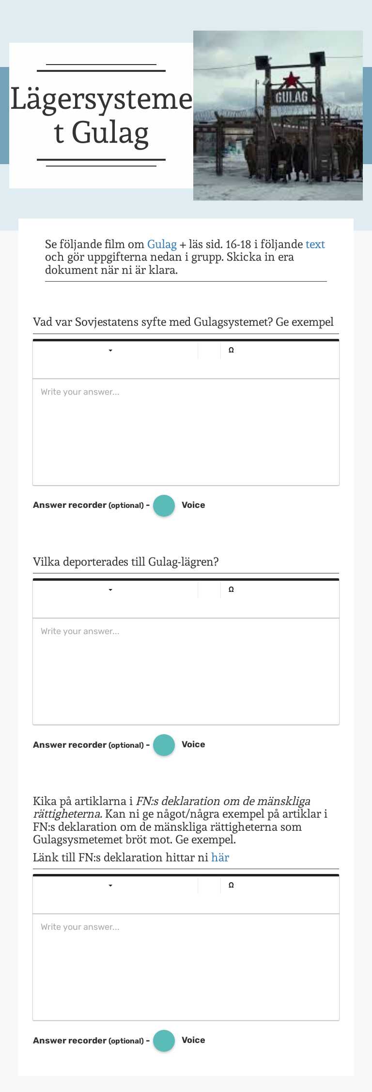 Lägersystemet Gulag Grade 10 worksheet preview