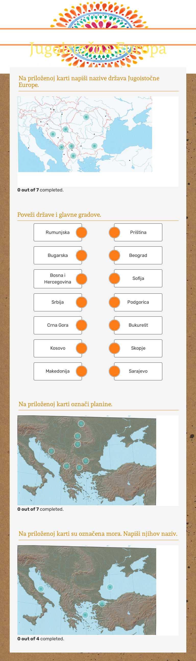Jugoistočna Europa Grade 7 worksheet preview
