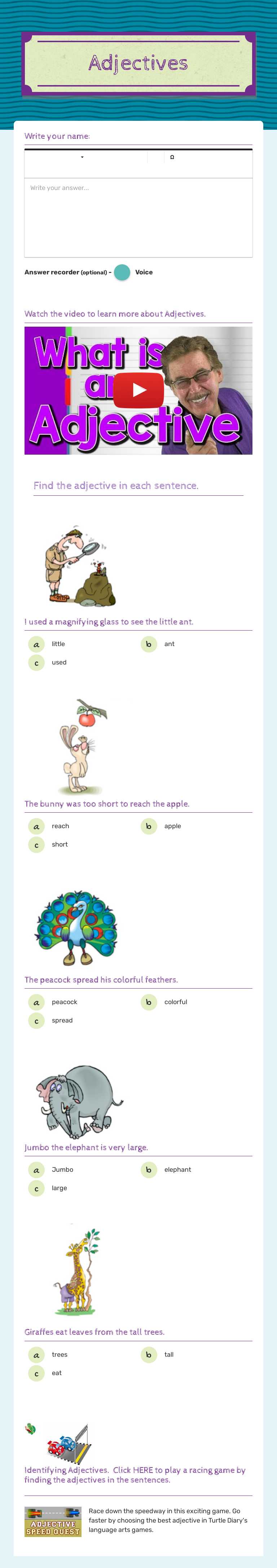 Adjectives Grade 2 worksheet preview