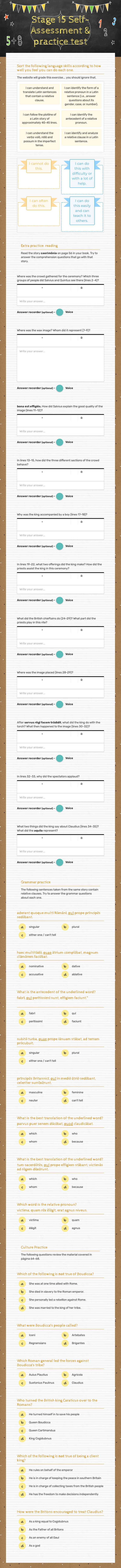 Stage 15 Self-Assessment & practice test worksheet preview image