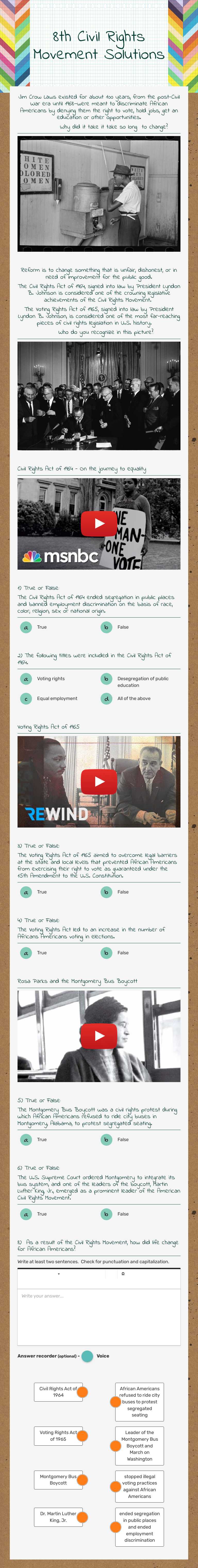 8th Civil Rights Movement Solutions worksheet preview image